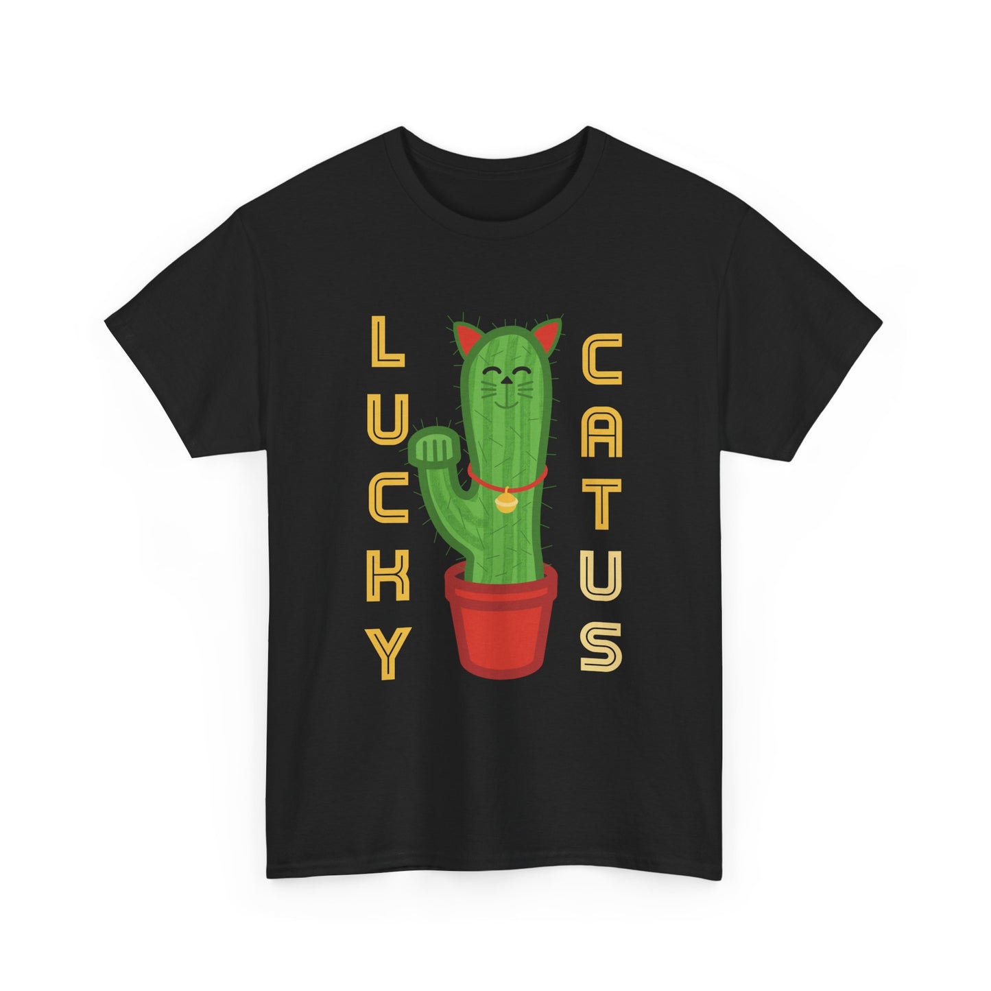 Lucky Cat Cactus Unisex Heavy Cotton Tee - Fun & Whimsical Design
