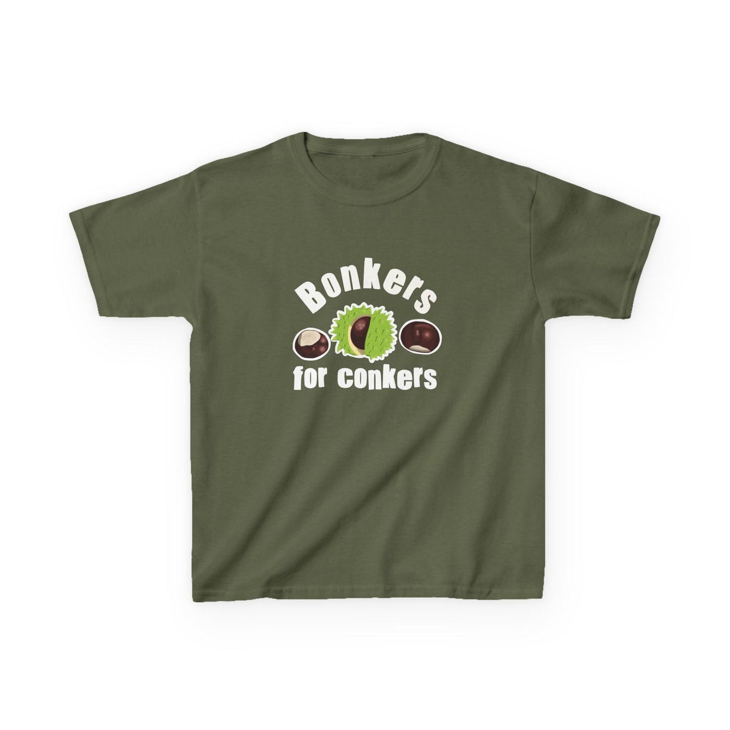 Bonkers for Conkers Kids Heavy Cotton Tee - Fun Fall Tee for Outdoor Play