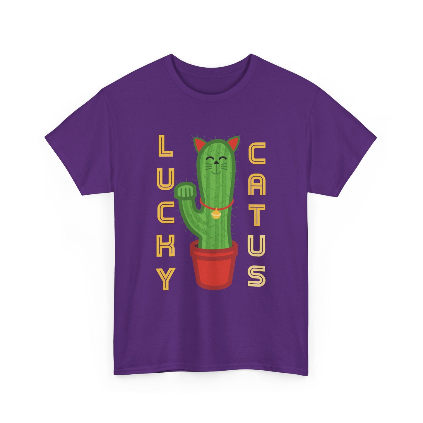 Lucky Cat Cactus Unisex Heavy Cotton Tee - Fun & Whimsical Design