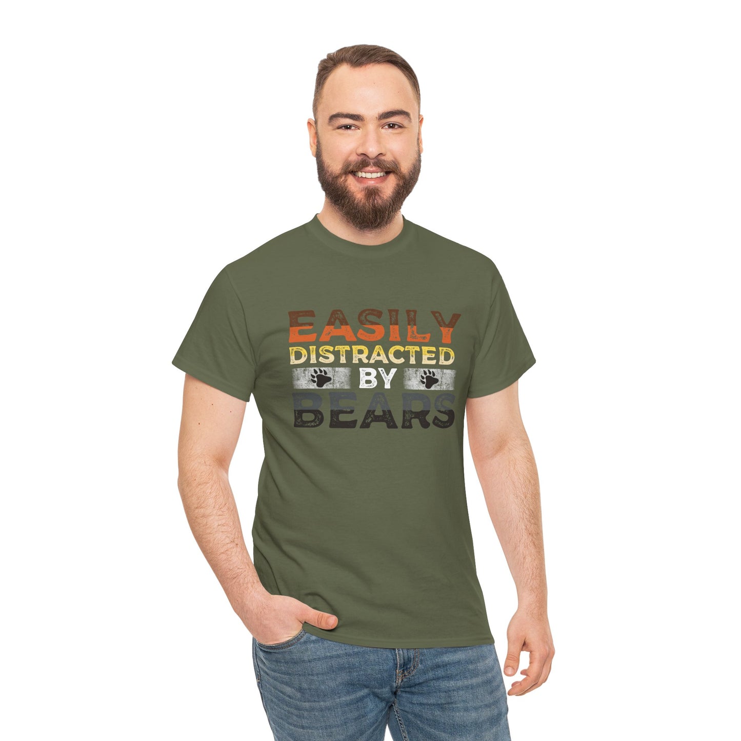 Easily Distracted by Bears Mens Heavy Cotton T-Shirt, LGBTQ+ Bear Pride Tee