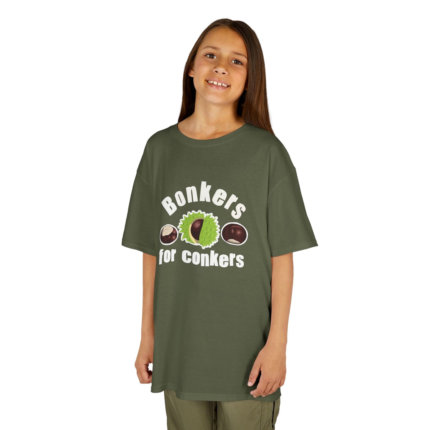 Bonkers for Conkers Kids Heavy Cotton Tee - Fun Fall Tee for Outdoor Play