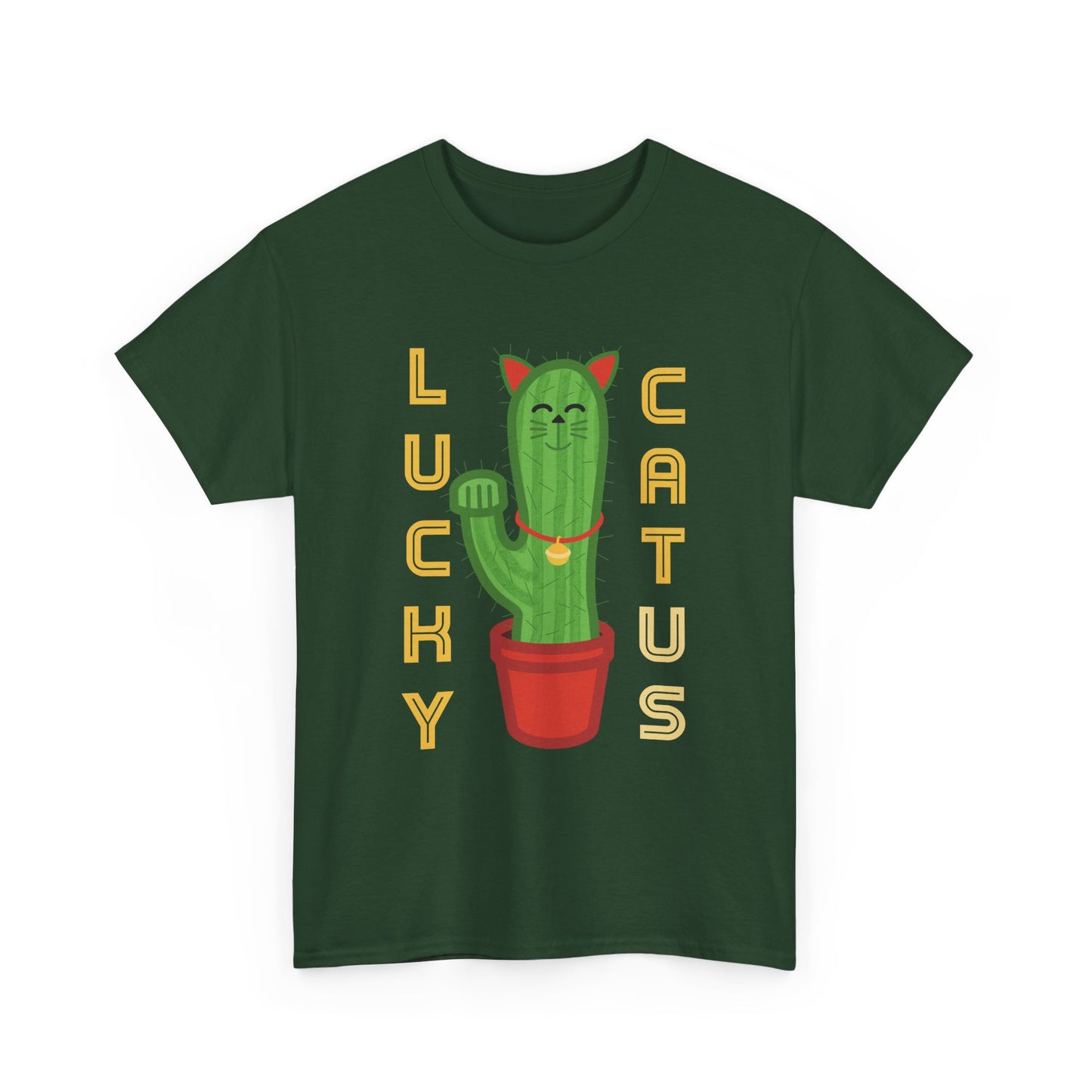 Lucky Cat Cactus Unisex Heavy Cotton Tee - Fun & Whimsical Design