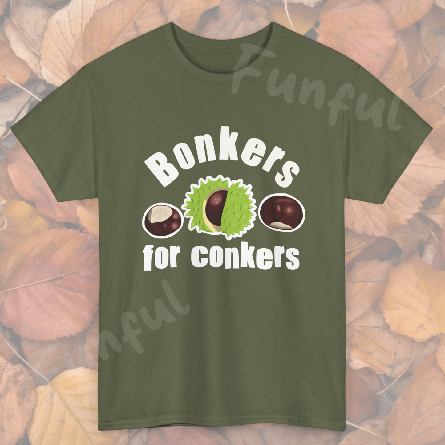 Bonkers for Conkers Unisex T-Shirt Fun for Autumn Celebrations