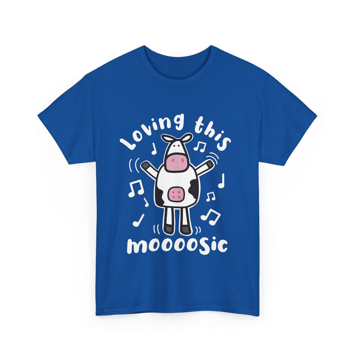 Funny Cartoon Cow T-Shirt 'Loving This Moooosic' Cow & Music Lover Tee, Festival & Concert Outfit, Cute Animal Pun Gift UK