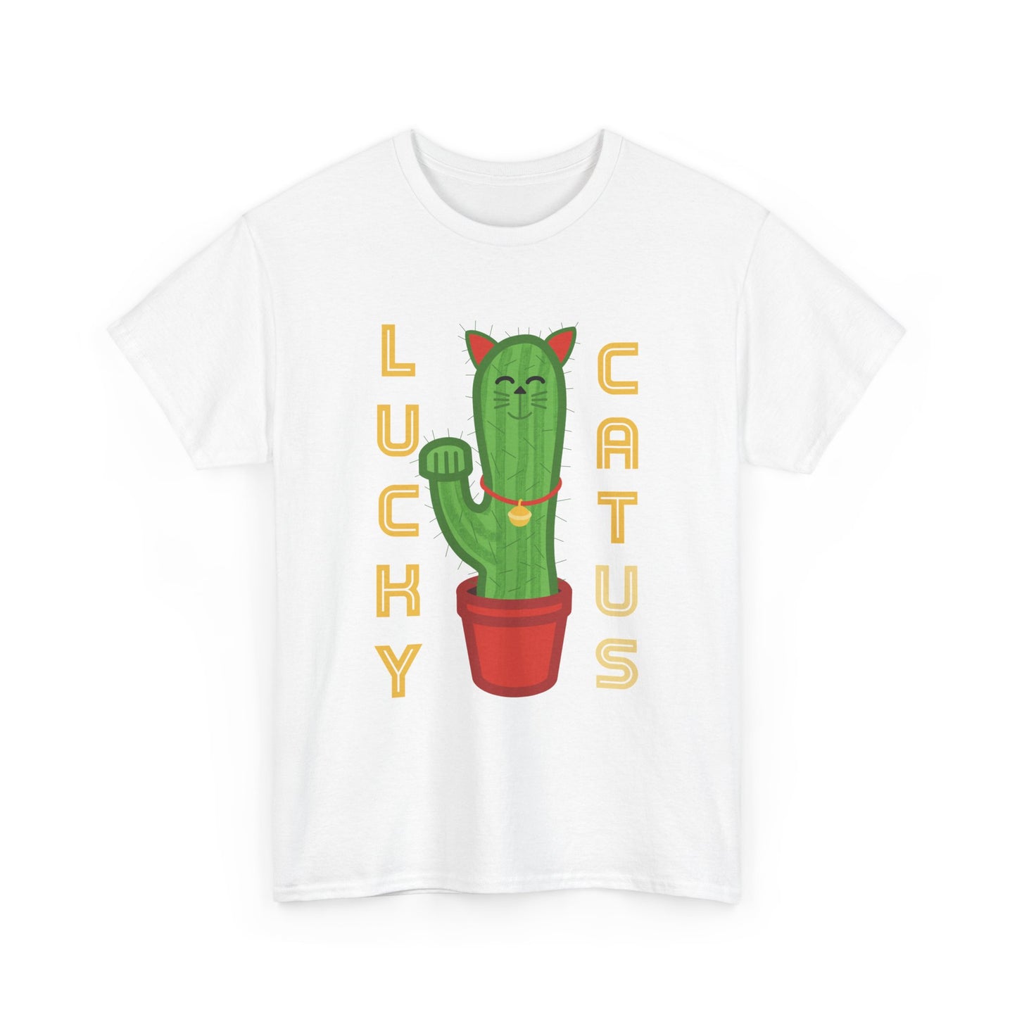 Lucky Cat Cactus Unisex Heavy Cotton Tee - Fun & Whimsical Design