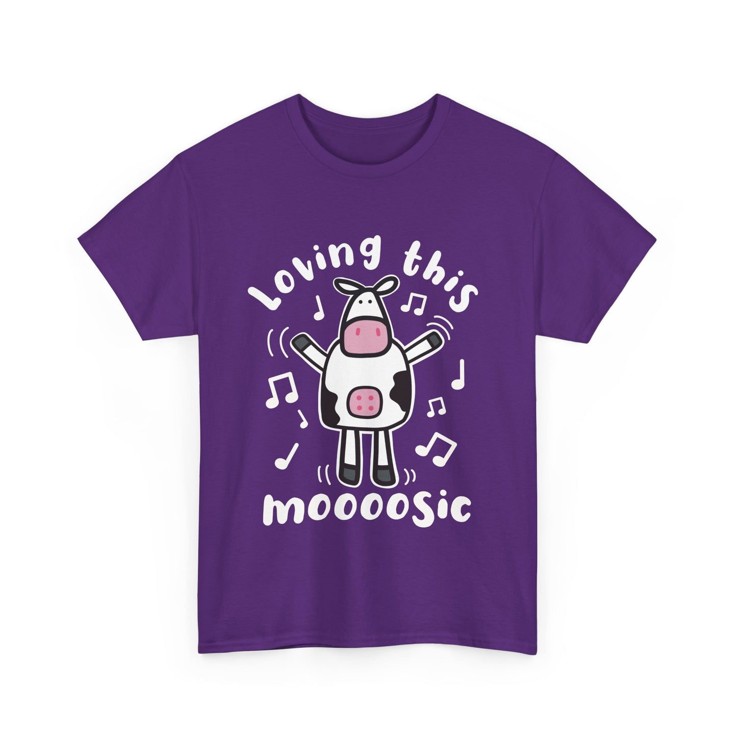 Funny Cartoon Cow T-Shirt 'Loving This Moooosic' Cow & Music Lover Tee, Festival & Concert Outfit, Cute Animal Pun Gift UK