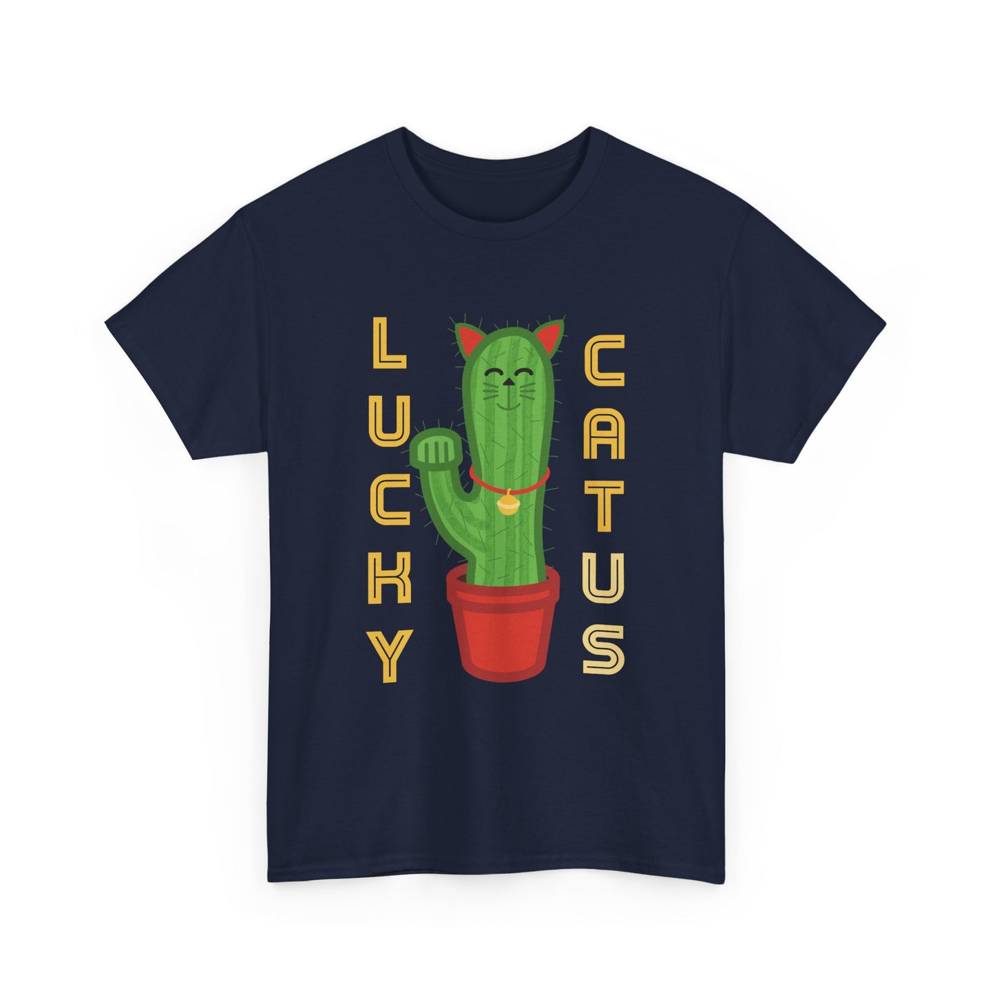 Lucky Cat Cactus Unisex Heavy Cotton Tee - Fun & Whimsical Design