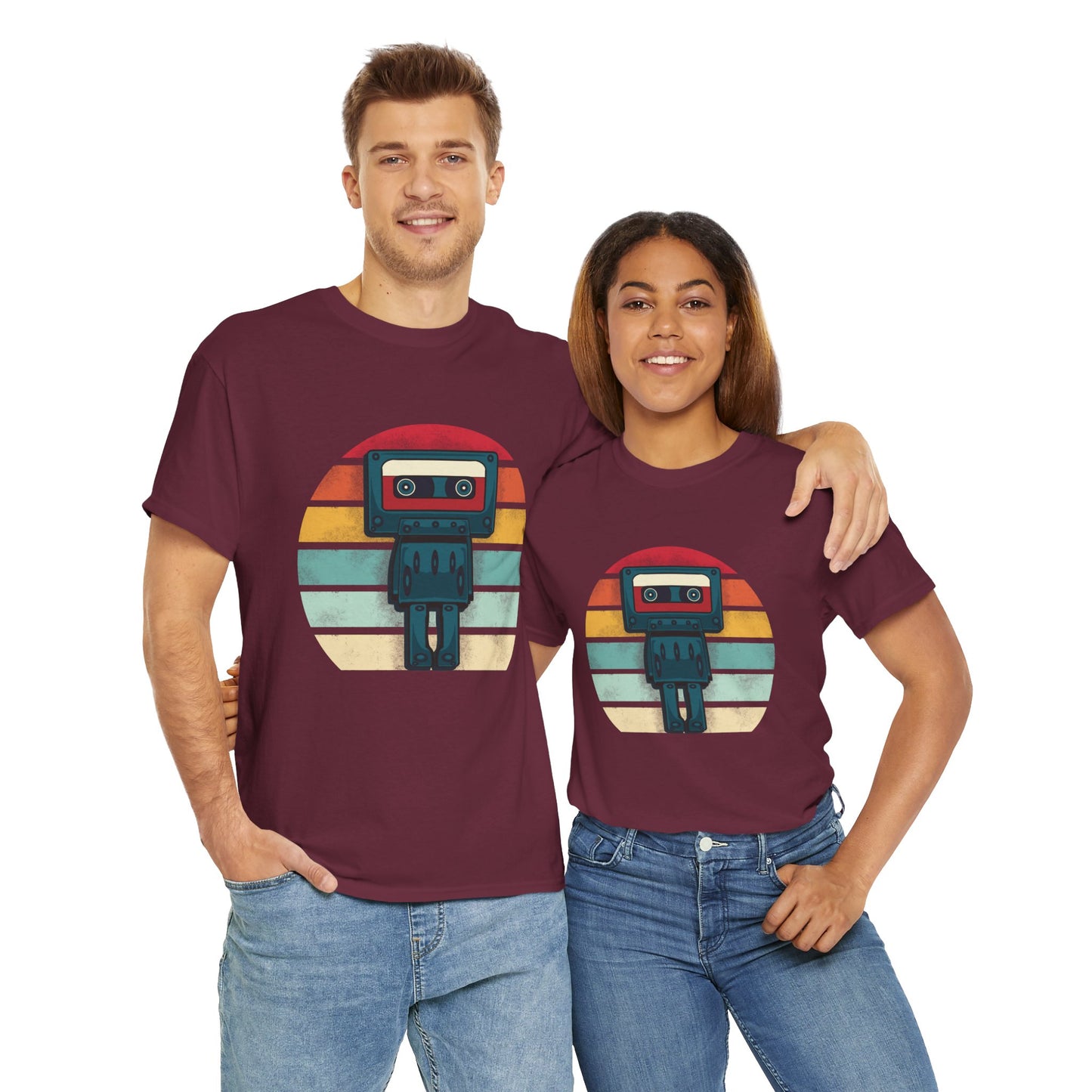 Retro Cassette Tape Robot T-shirt, Vintage Music Lover Gift, Cool Robot Design for Music Fans, Unisex Tee