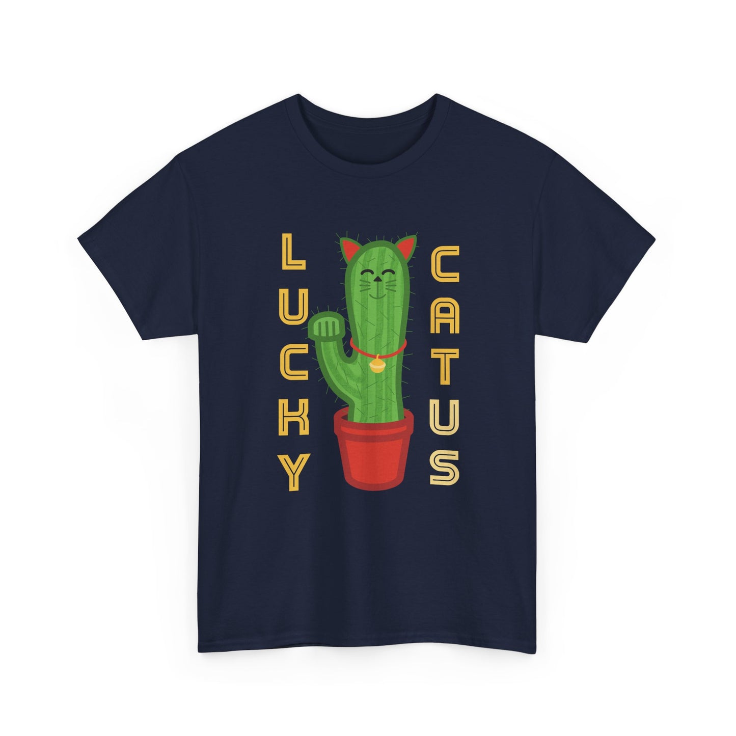 Lucky Cat Cactus Unisex Heavy Cotton Tee - Fun & Whimsical Design