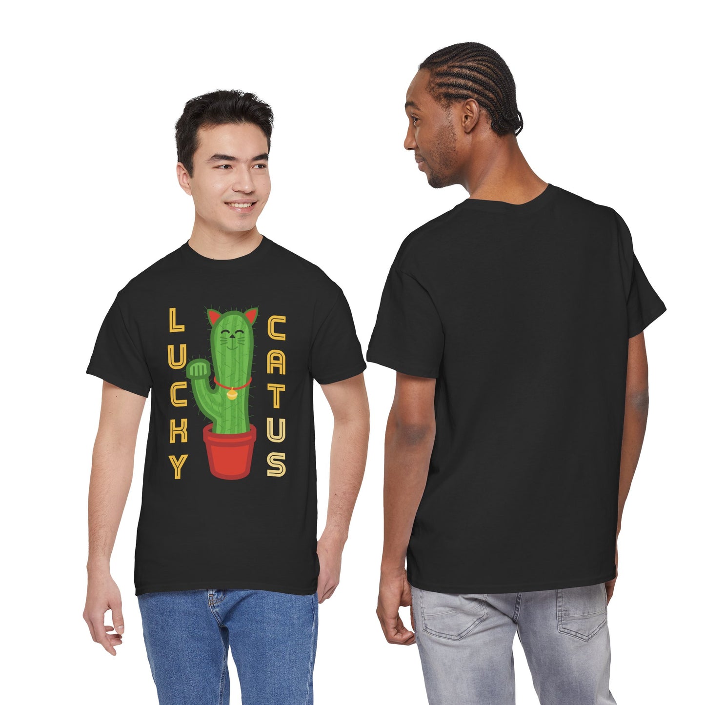 Lucky Cat Cactus Unisex Heavy Cotton Tee - Fun & Whimsical Design