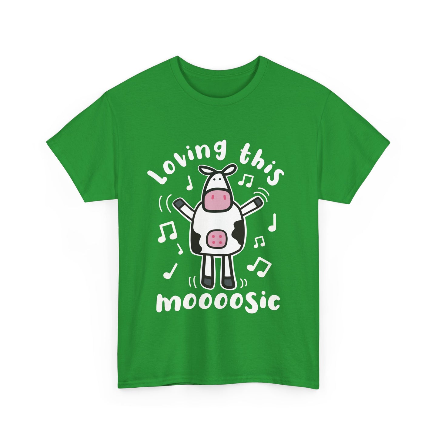 Funny Cartoon Cow T-Shirt 'Loving This Moooosic' Cow & Music Lover Tee, Festival & Concert Outfit, Cute Animal Pun Gift UK