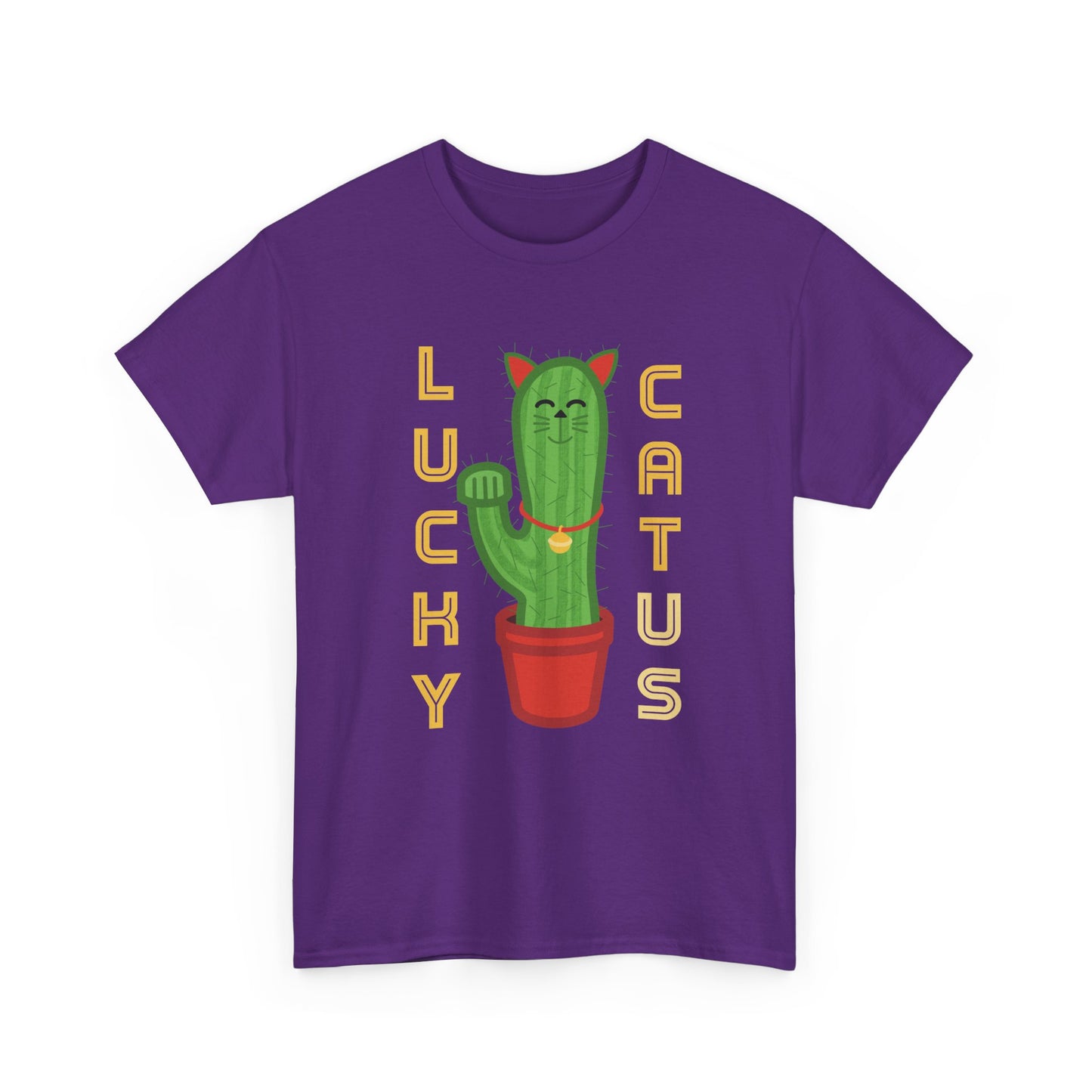 Lucky Cat Cactus Unisex Heavy Cotton Tee - Fun & Whimsical Design