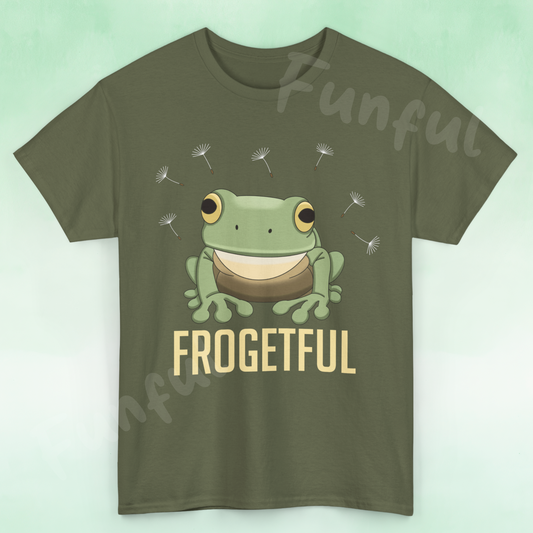 Funny “Frogetful” Frog T-Shirt, Cute Gift for Forgetful Frog Lovers, Quirky Amphibian Pun Tee, Unisex Tee