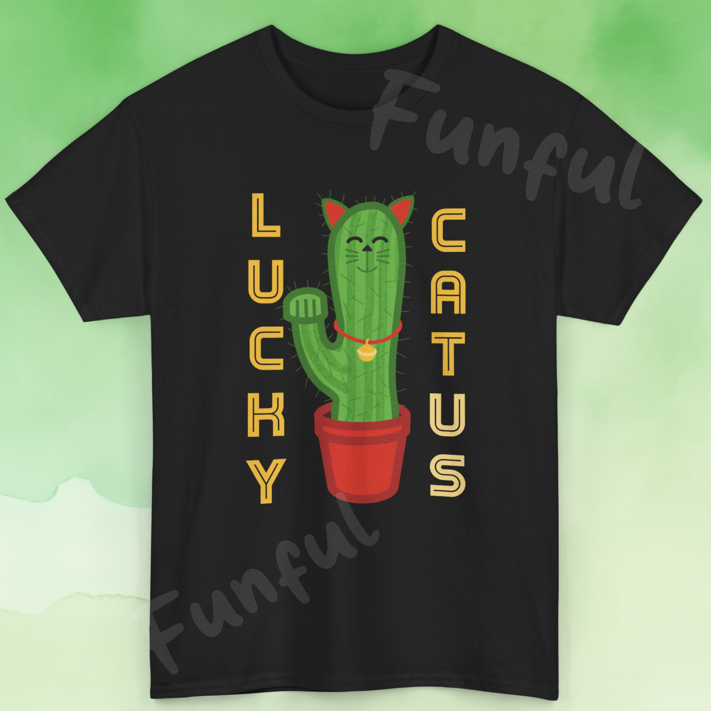 Lucky Cat Cactus Unisex Heavy Cotton Tee - Fun & Whimsical Design