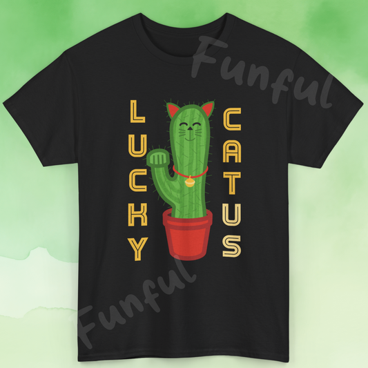 Lucky Cat Cactus Unisex Heavy Cotton Tee - Fun & Whimsical Design