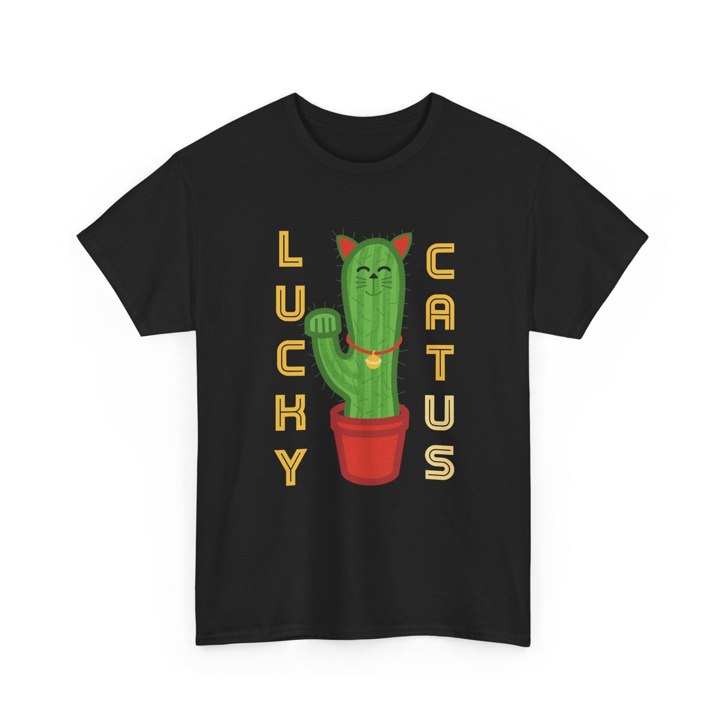 Lucky Cat Cactus Unisex Heavy Cotton Tee - Fun & Whimsical Design