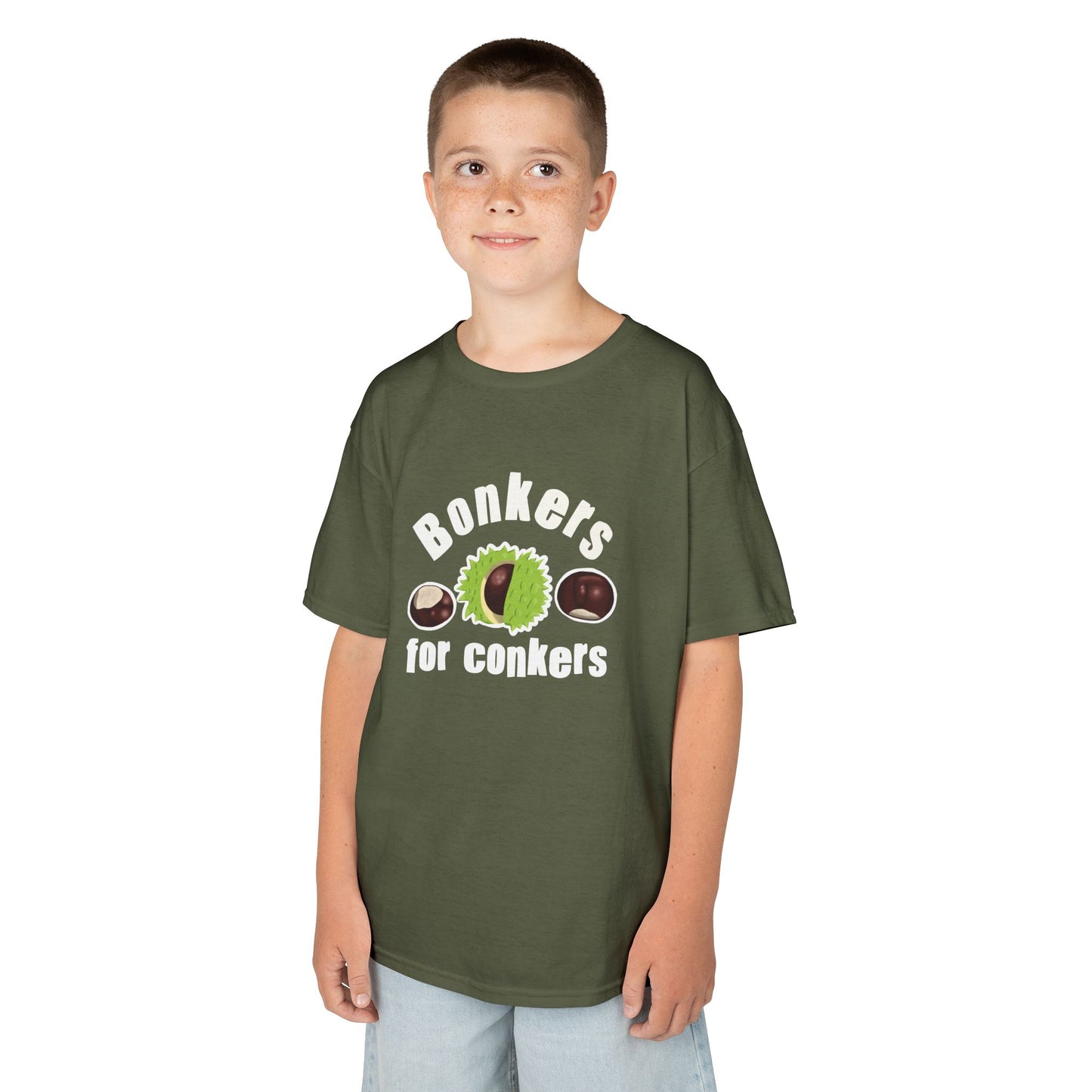 Bonkers for Conkers Kids Heavy Cotton Tee - Fun Fall Tee for Outdoor Play