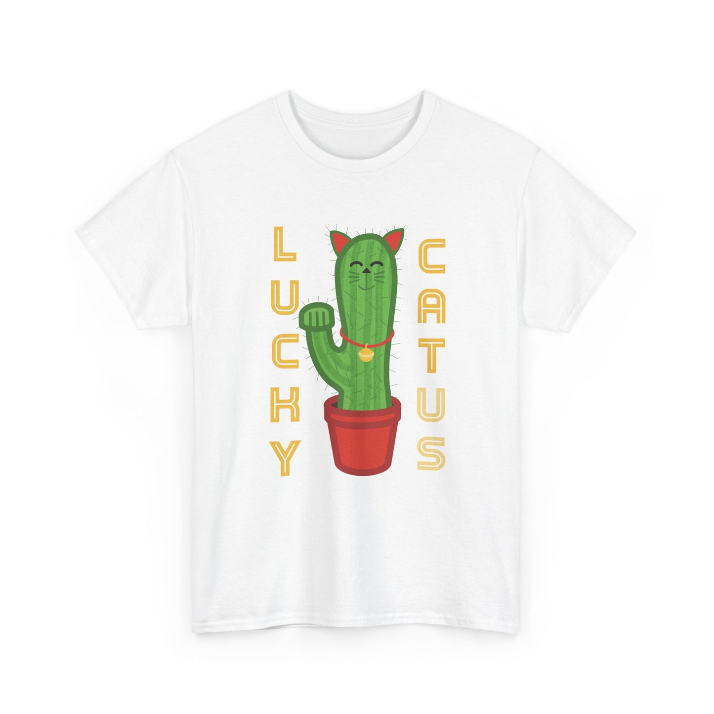 Lucky Cat Cactus Unisex Heavy Cotton Tee - Fun & Whimsical Design