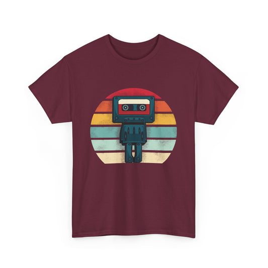 Retro Cassette Tape Robot T-shirt, Vintage Music Lover Gift, Cool Robot Design for Music Fans, Unisex Tee