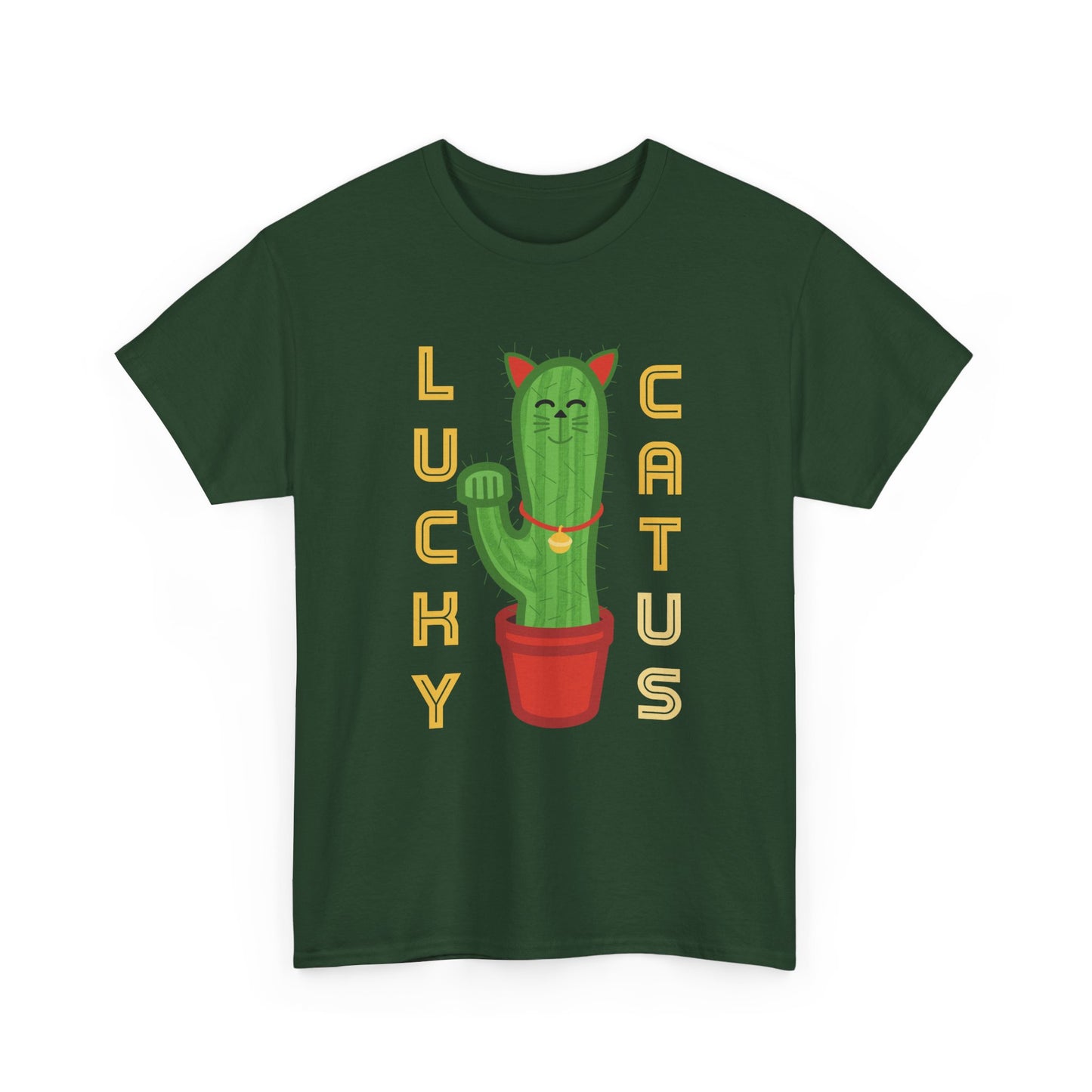 Lucky Cat Cactus Unisex Heavy Cotton Tee - Fun & Whimsical Design